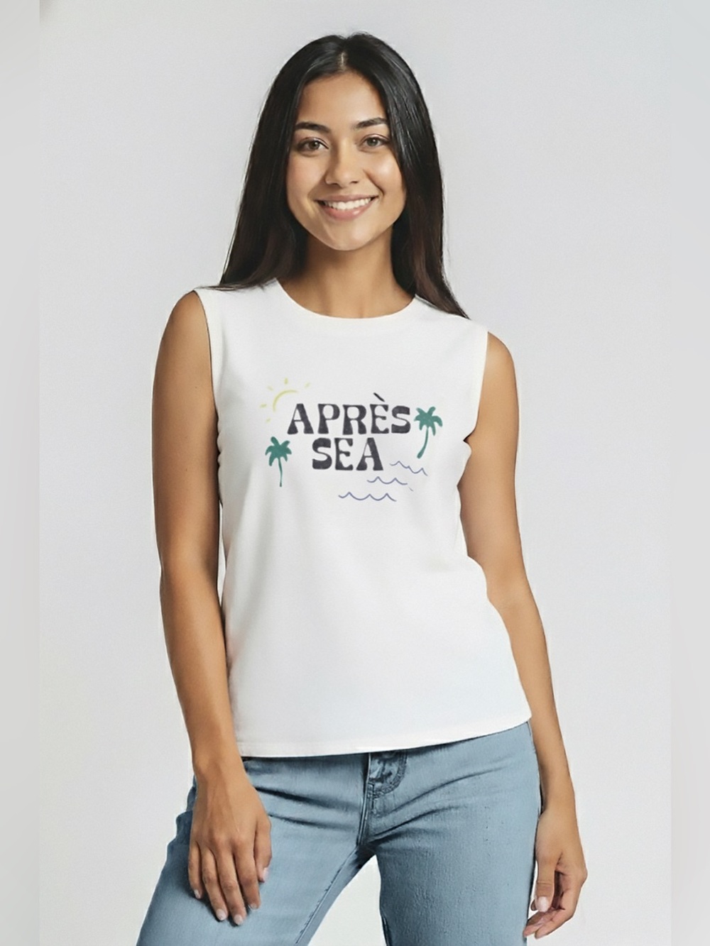 Wildfox Apres Sea Logan Tank | Snow White Size Small 100% Cotton Graphic Top